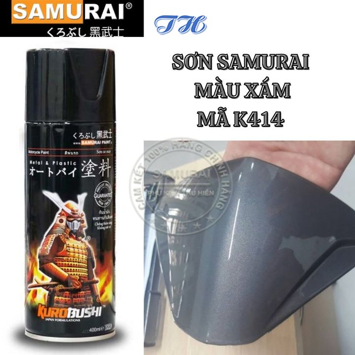 Sơn Xịt Samurai chuyên dùng cho xe máy màu xám lông chuột K414 chống cháy, chống rạn nứt, vòi xịt chống chảy