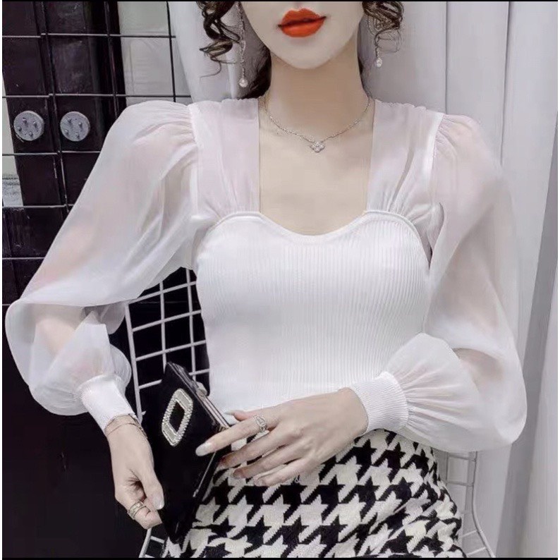 ÁO GÂN PHỐI VOAN TAY BỒNG TIỂU THƯ XINH ĐẸP A01  - Jeany