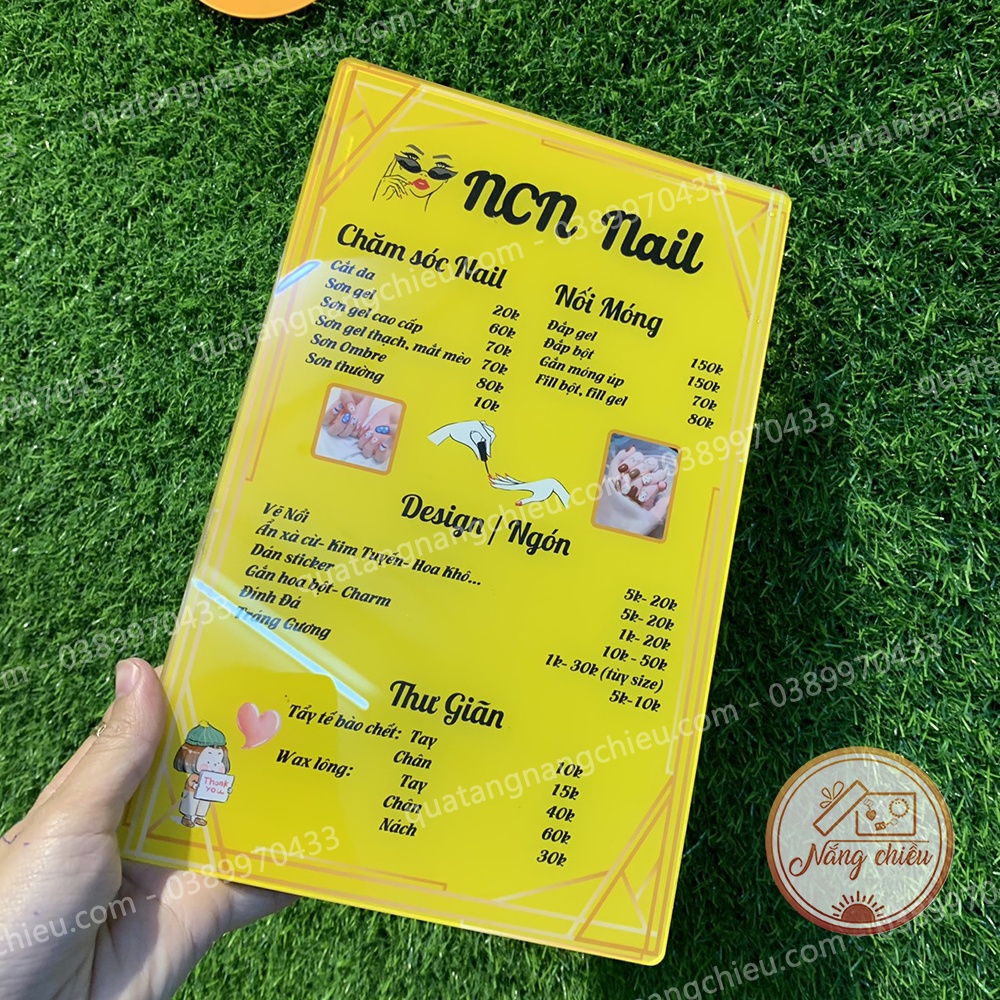 Menu để bàn cho tiệm nail - in thông tin bảng giá theo yêu cầu