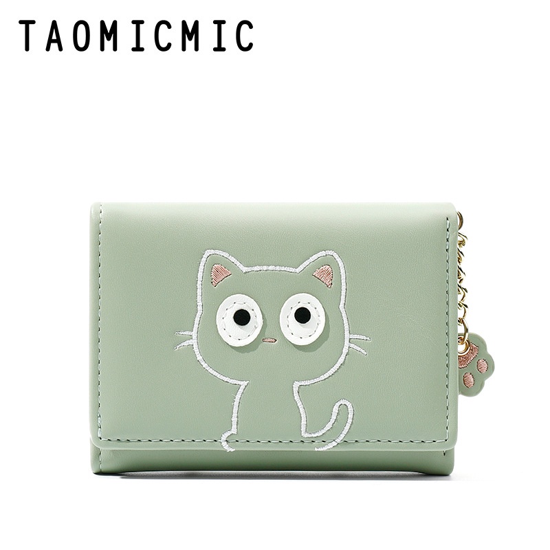 Ví Ngắn Gập Ba Bằng Da Pu Họa Tiết Hoạt Hình Màu Tương Phản Dễ Thương Cho Nữ