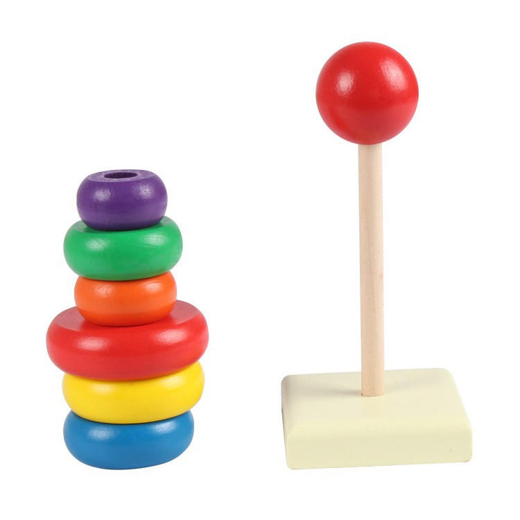 Đồ chơi tháp Xếp chồng vòng tròn, thả cột Màu Sắc Bằng Gỗ, đồ chơi gỗ Cho Bé Từ 1 tuổi - BABO