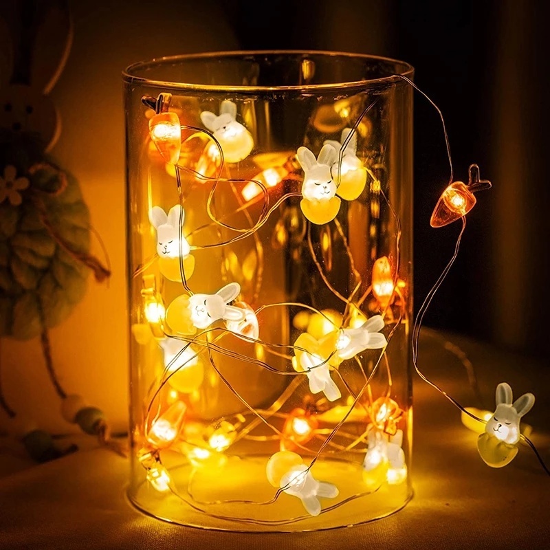 Dây Đèn Led Trang Trí 2M 20 Bóng Hình Thỏ Dễ Thương Chống Thấm Nước Kèm Hộp Pin Tiện Dụng