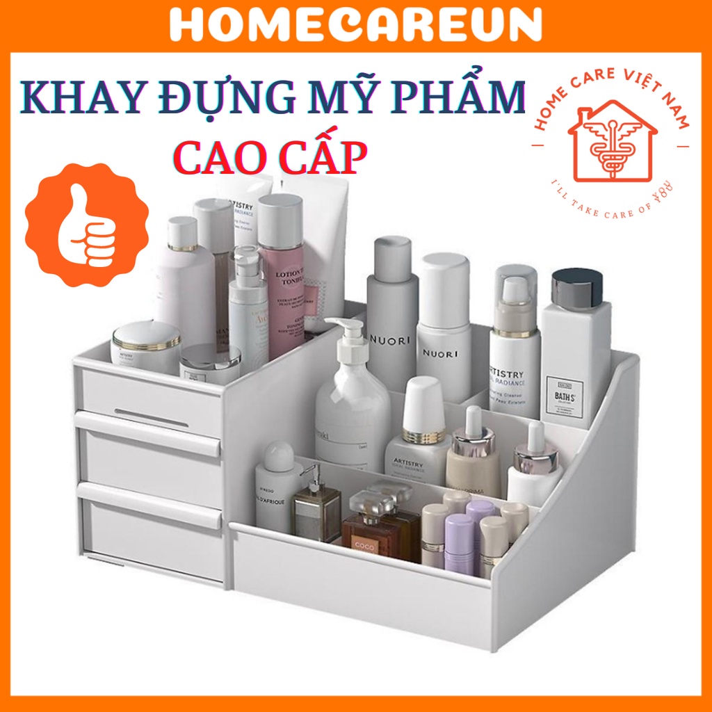 Kệ Đựng Mỹ Phẩm 3 Tầng 2 Ngăn Kéo, Hộp Đựng Đồ Trang Điểm, Makeup Bằng Nhựa Cao Cấp LOẠI TO