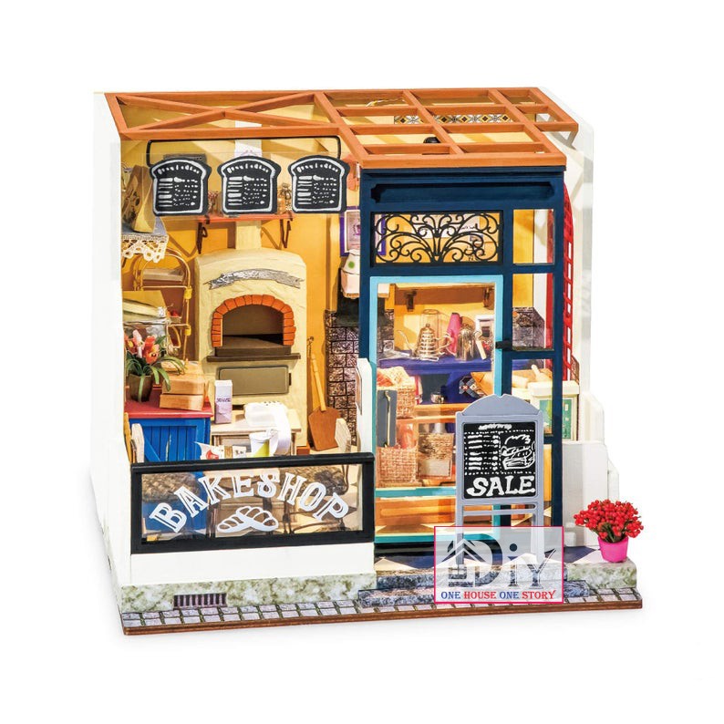 [Bản tiếng Anh]Mô hình nhà búp bê lắp ráp bằng gỗ Dollhouse DIY NANCY'S BAKE SHOP - Robotime mã DG143 (Kèm keo + nhíp))