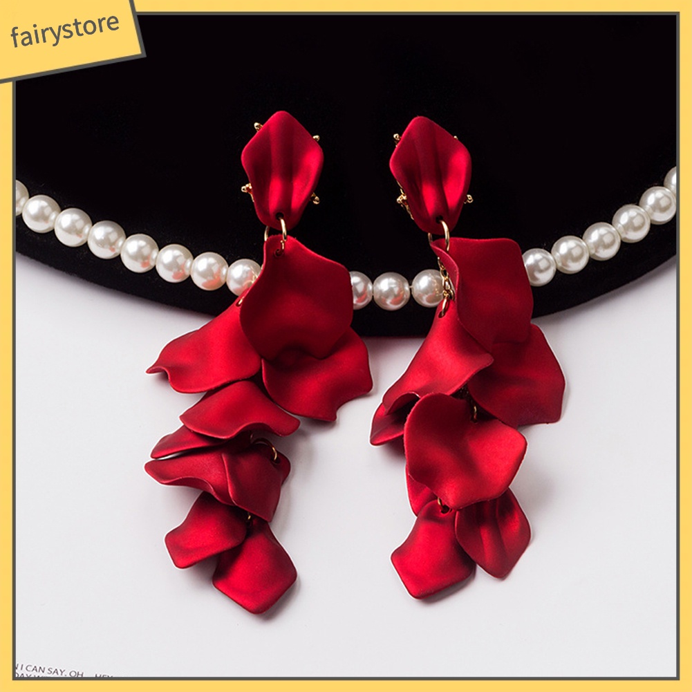 Khuyên tai dáng dài mặt hình hoa hồng phong cách vintage đẹp mắt