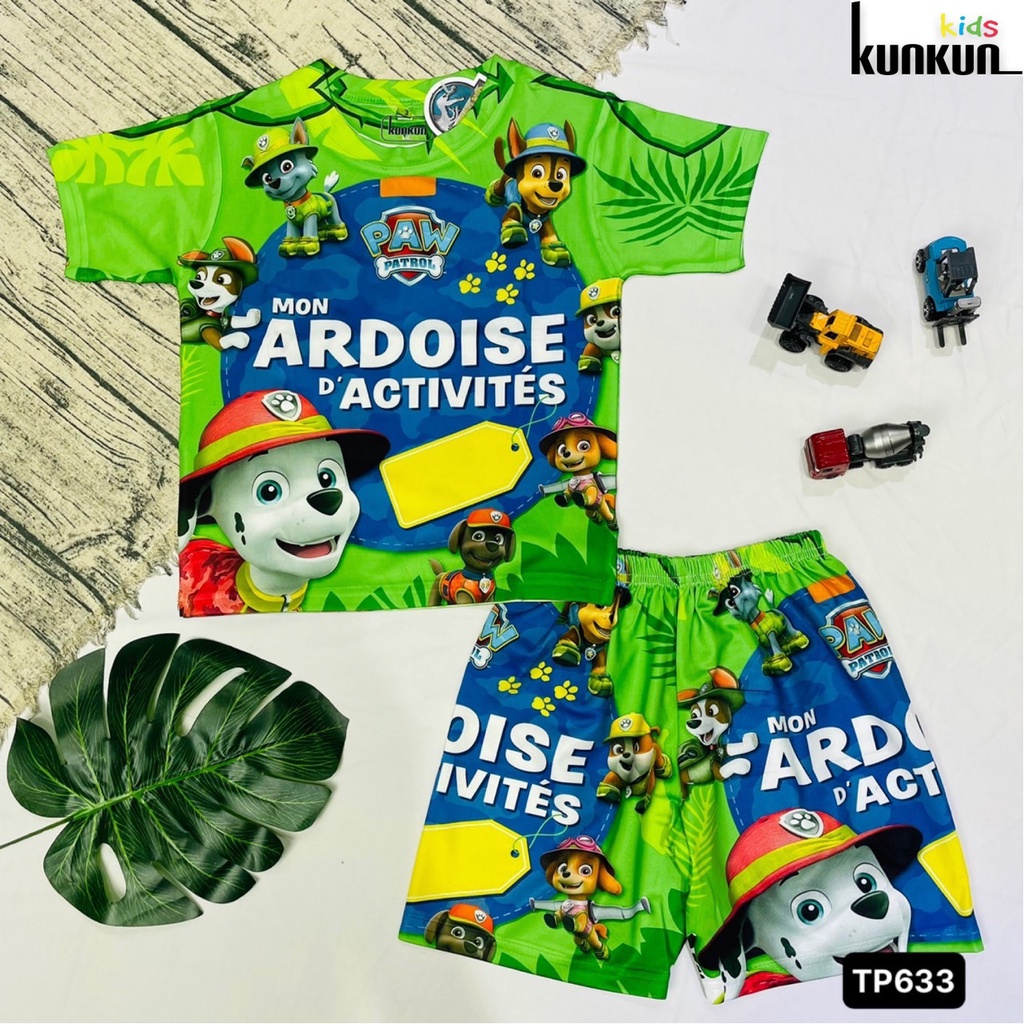 Quần áo bé trai hình đội chó cứu hộ chất thun lạnh Kunkun Kid TP633 - Đồ bộ trẻ em size đại từ 10kg - 60kg
