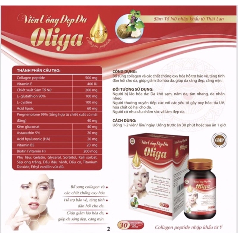Viên uống đẹp da Oliga_Hỗ trợ bổ sung collagen,bảo vệ tăng tính đàn hồi cho da,giảm lão hoá da