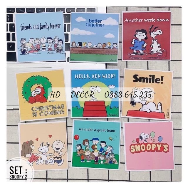 [ FreeShip ] Set 12 tấm postcard Snoopy cute decor phòng hàng có sẵn xinh xỉu