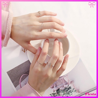 Set 4 nhẫn đeo ngón tay phong cách hình học dạng mở có thể điều chỉnh bằng hợp kim mạ cho nam/nữ