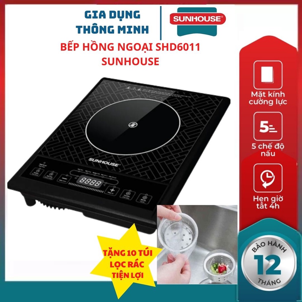 Bếp hồng ngoại cơ SHD6011 SUNHOUSE chế độ hẹn giờ và hiển thị điện năng tiêu thụ bảo hành chính hãng 12 tháng