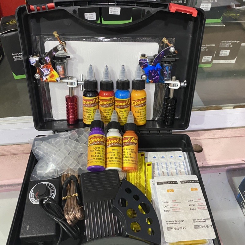 Combo 2 máy xăm kèm 7 mực xăm lên da RẢ 899k