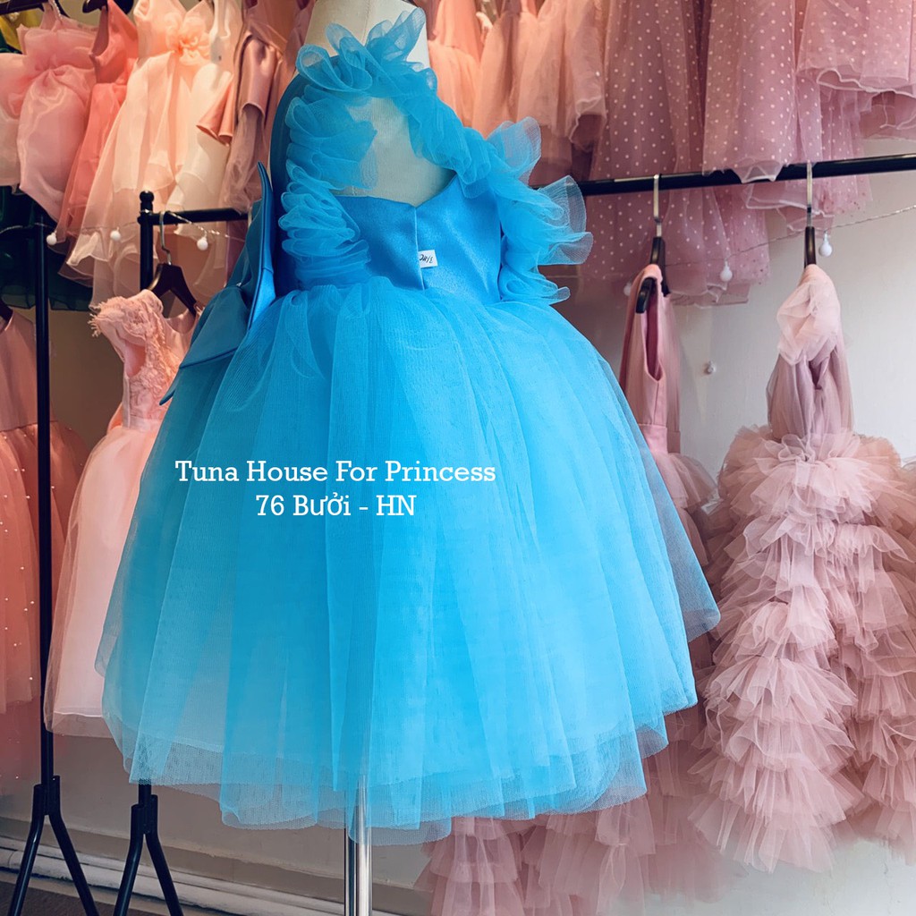 Váy đầm xoè công chúa mặc đầy tháng thôi nôi cho bé gái mẫu cánh tiên xanh tặng băng đô - Tuna House For Princess