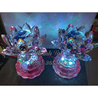 Bộ đèn thờ sen pha lê 501 cao 12,5 cm