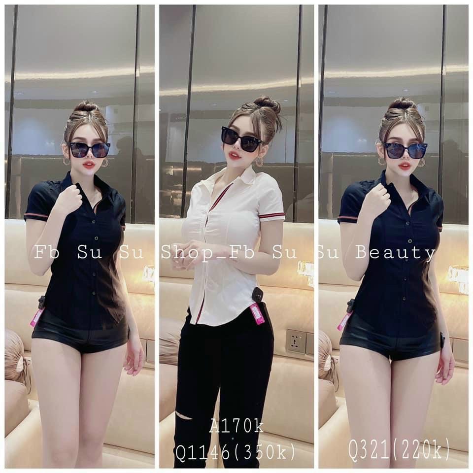 Áo sơ mi tay ngắn viền màu dọc hàng cúc cổ tay cực hot , chất kate lụa mềm mịn mát