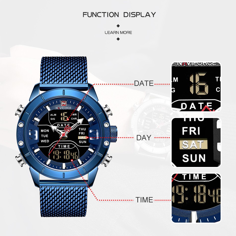 Đồng Hồ Quartz NAVIFORCE Chất Liệu Thép Không Gỉ Chống Thấm Nước 9153