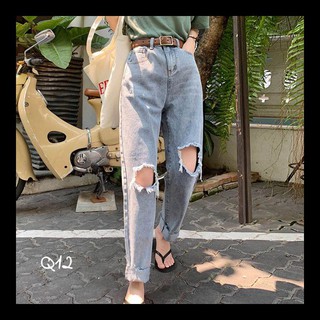 QUẦN JEAN BAGGY XANH XÁM RÁCH 2 GỐI Q12