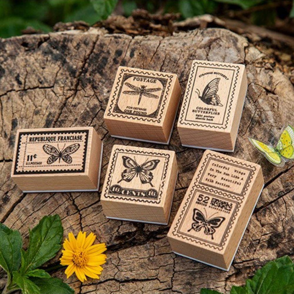Con Dấu Gỗ In Hình Bướm Kiểu Vintage Dùng Trang Trí Sổ Tay / Thiệp Sinh Nhật Ký