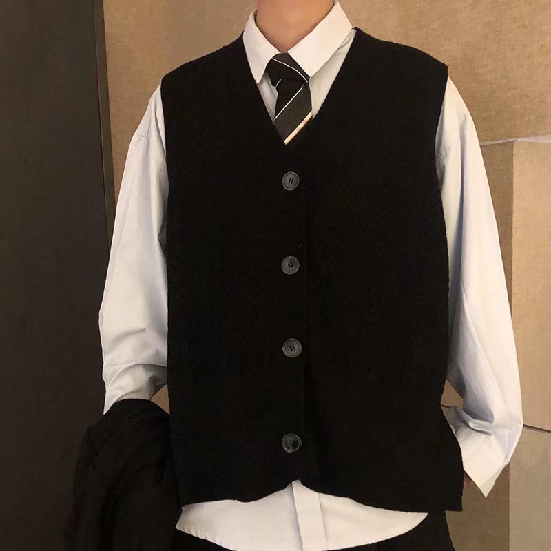 Áo không tay khoác cardigan dệt kim càai nút thoải mái cổ điển phong cách hàn quốc thời trang mới cho nam áo len dệt harajuku  rộng unisex v cổ sweater