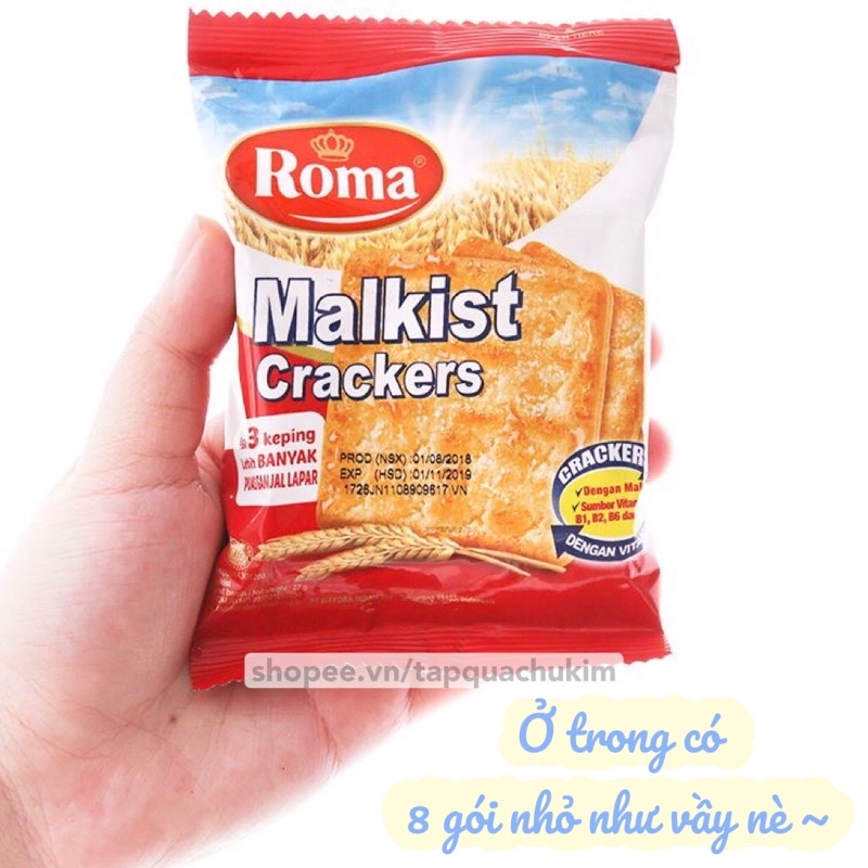 Bánh quy giòn phủ đường ROMA MALKIST sugar crackers bịch 216G  Indonesia
