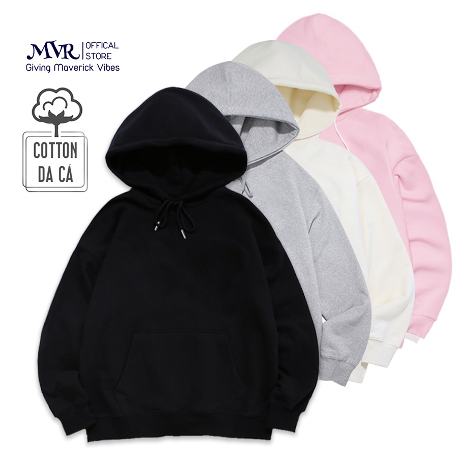 ÁO KHOÁC HOODIE TÚI TRƠN vải da cá cao cấp chống nắng màu hồng trắng kem đen xám form rộng basic unisex nam nữ MVR