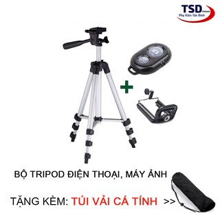 Bộ Tripod Điện Thoại, Máy Ảnh Tặng Kẹp & Remote, Túi Vải