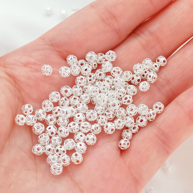 Bộ 50 Hạt Xỏ Lỗ Hình Hoa Cẩm Tú Cầu Mạ Bạc Dày 4mm Dùng Để Làm Trang Sức diy