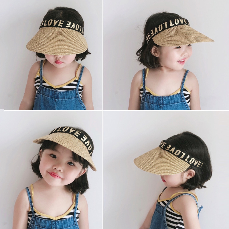 Nón chống nắng in chữ đan rơm đội nửa đầu thời trang mùa hè cho bé