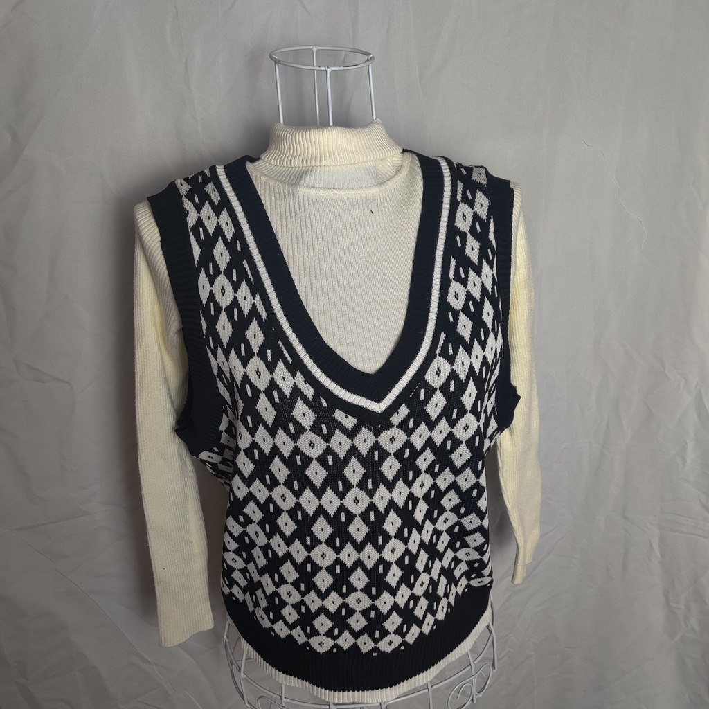 Áo gile vintage thổ cẩm theo phong cách Hàn Quốc