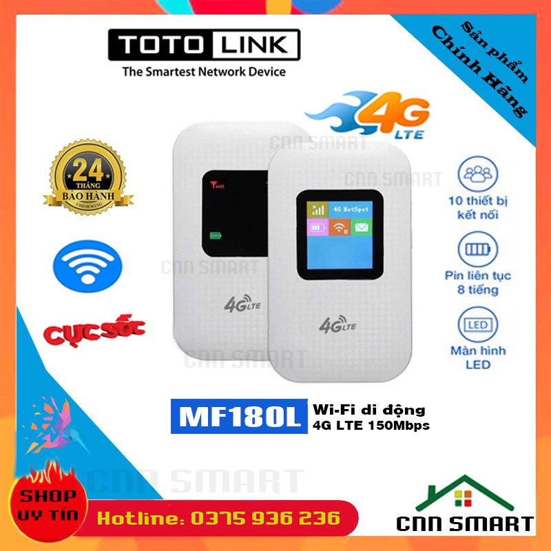 Bộ Phát Wifi Dùng Từ Sim 3G 4G 150Mbps TOTOLINK MF180L - PIN 2100mAh- Cục Wifi Di Động Cầm Tay Đa mạng 4G03 - Chính Hãng