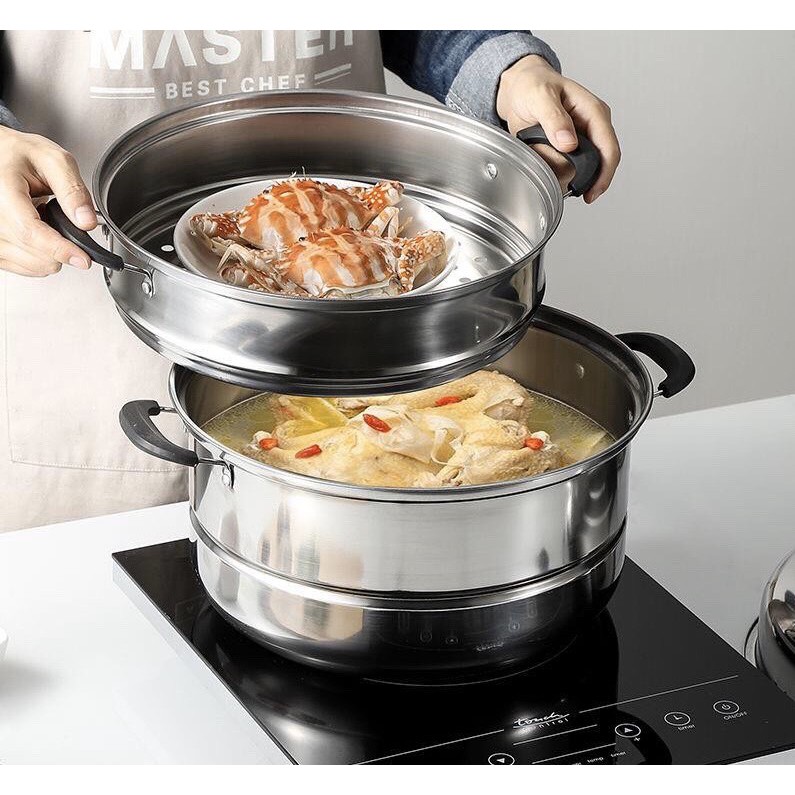 [ Xã Kho +Freeship ] Nồi Hấp ,Xửng Hấp ,Khay Hấp INOX 3 Tầng Đa Năng 28cm dùng được bếp từ bếp hồng ngoại