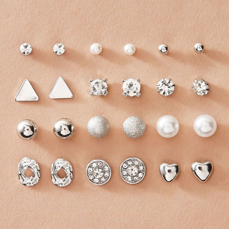 Set 12 Cặp Bông Tai Đính Đá Thời Trang Nữ