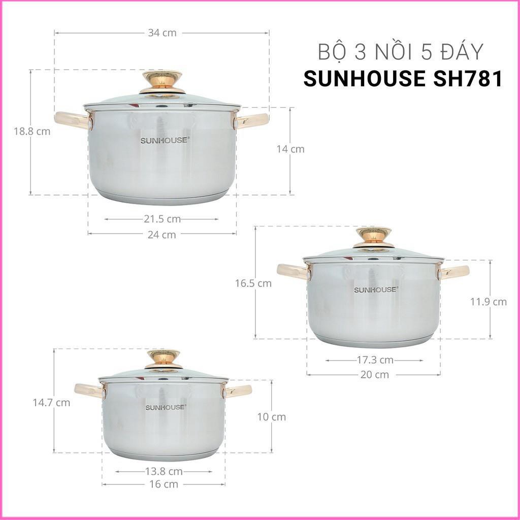 Bộ Nồi Bếp Từ Inox 5 Đáy SUNHOUSE SH781