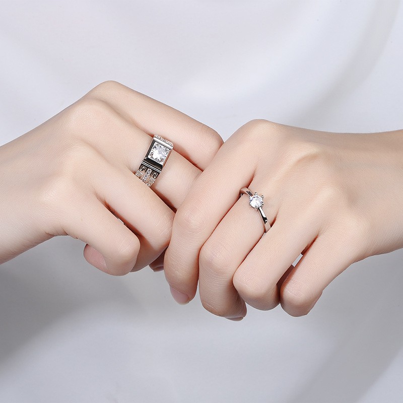 10 designs S925 Silver Couple Ring 2PCS Set of rings Girls' Accessories Korean Style Couple Diamond Jewelry Heart-Shaped Multi-Part Open Adjustable Wedding Ring cincin