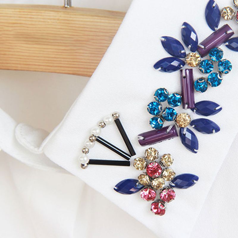 Cổ Áo Voan Giả Họa Tiết Hoa Đính Kim Cương Giả Nhiều Màu Sắc Có Thể Tháo Rời Trang Trí Cho Nữ