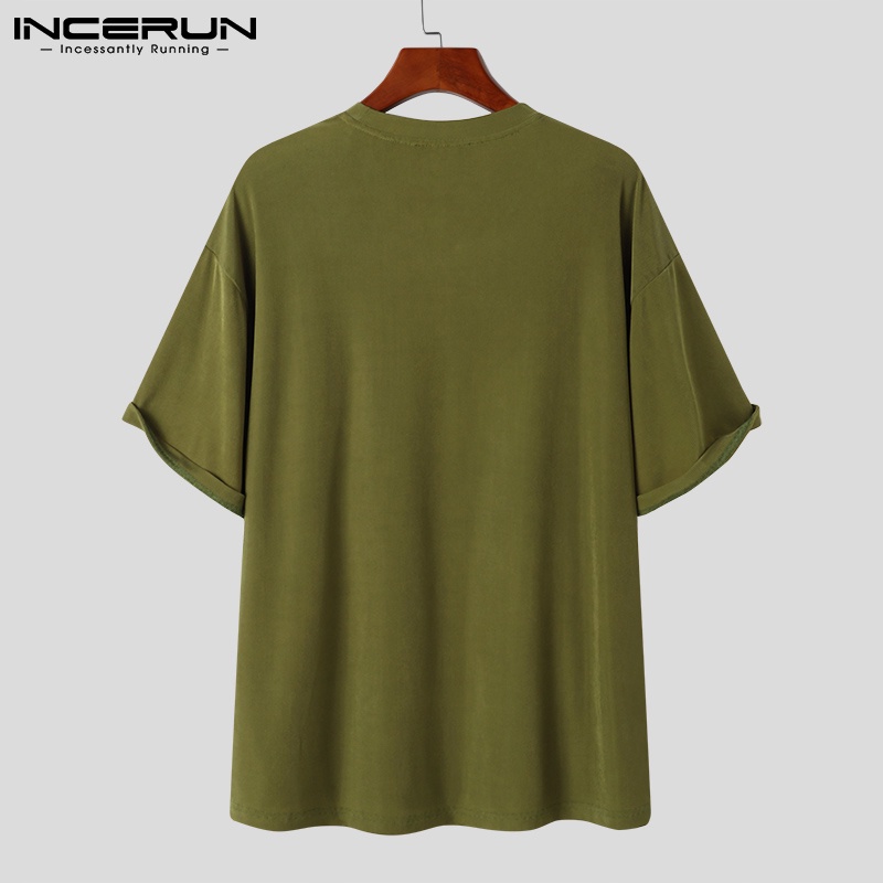 Áo thun INCERUN tay ngắn màu trơn phong cách giản dị thời trang cho nam