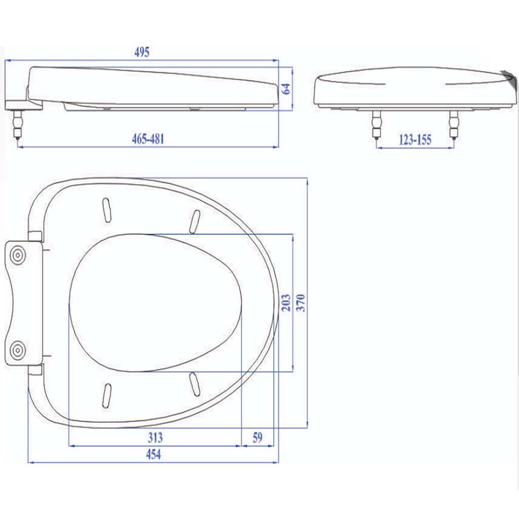 Nắp bồn cầu đóng rơi êm thay thế cho đa số các nắp bồn cầu TOTO, nhựa trắng dày, bền, đẹp - Xem kích thước chi tiết