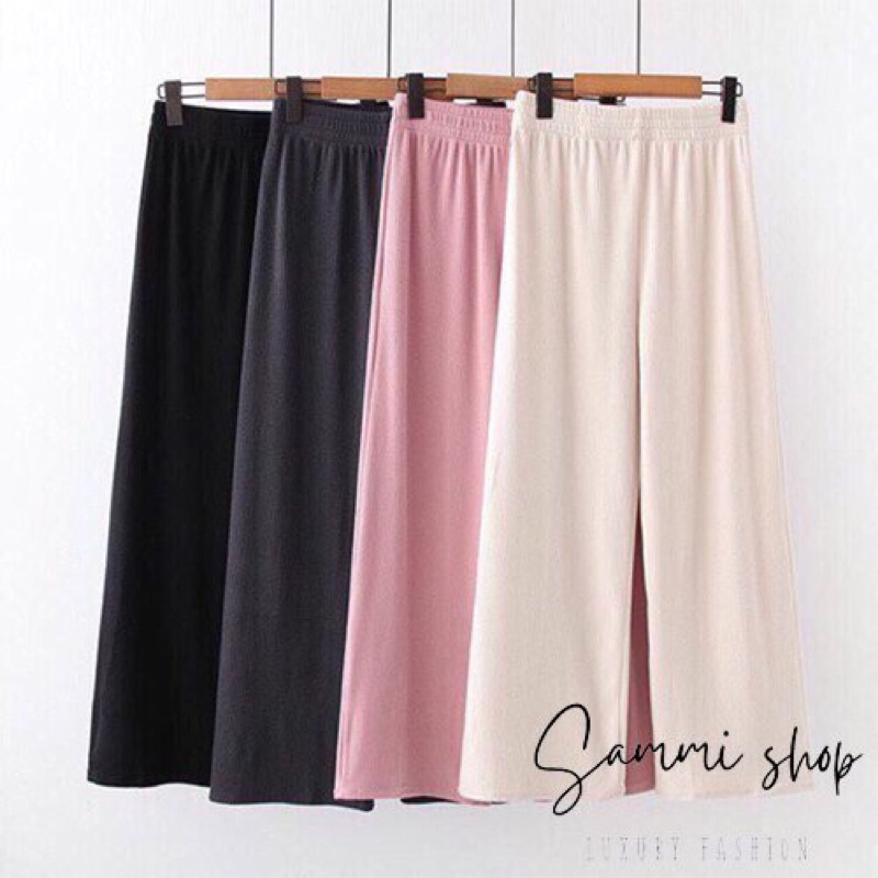 Quân xuông ống rộng nữ cạp cao freesize gân tăm, quần culottes ống rộng, sammi shop