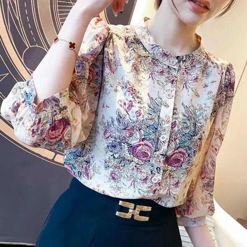 Áo Sơ Mi Chiffon Tay Ngắn Dáng Rộng Phong Cách Phương Tây Thời Trang Mùa Hè Hàng Mới Dành Cho Bạn Nữ 2022