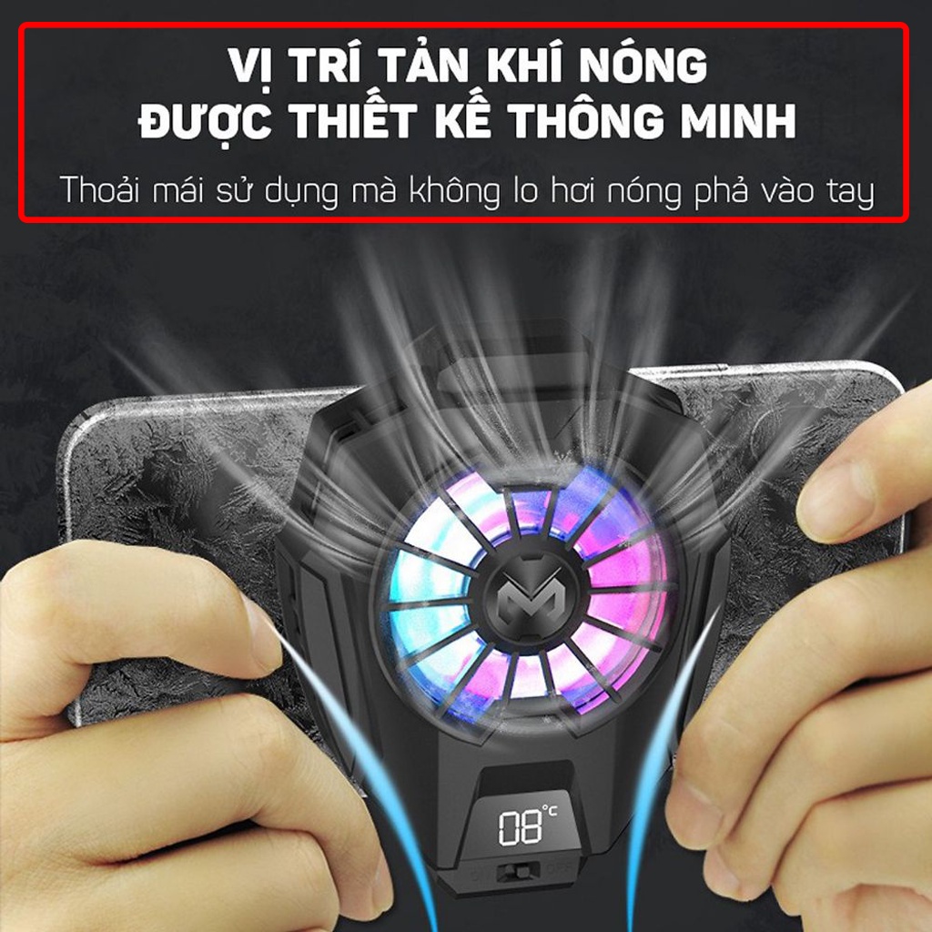Quạt tản nhiệt điện thoại DL05 siêu lạnh, hiển thị nhiệt độ, led RGB, bản mới nhất