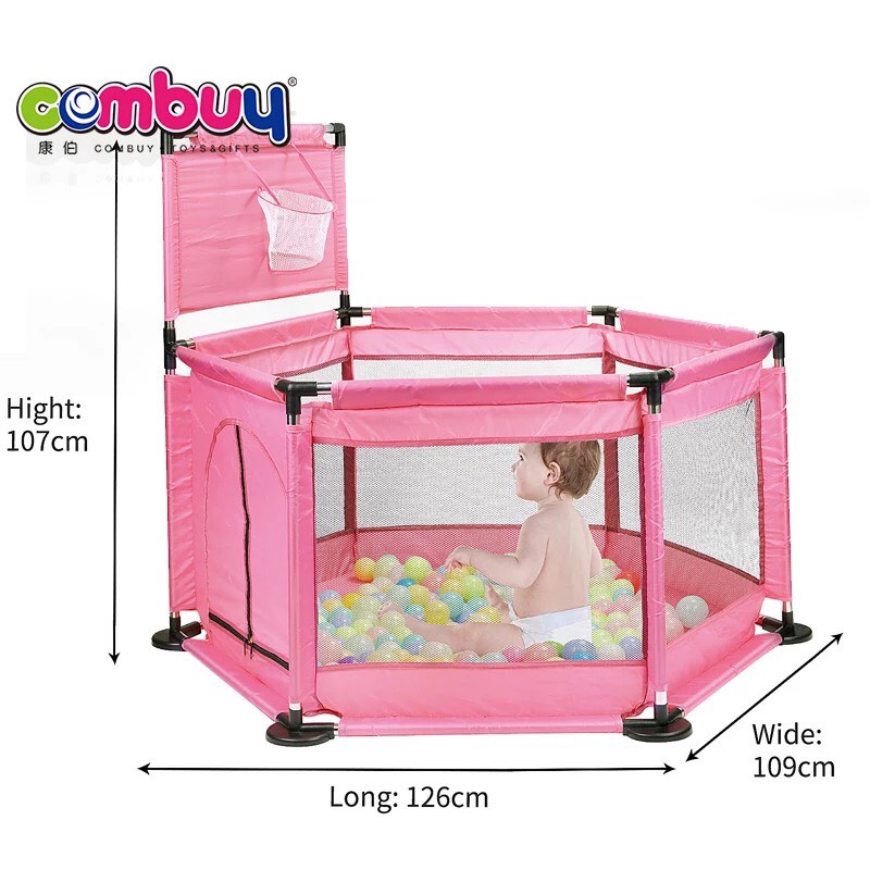 Quây bóng cho bé lục giác khung inox, Nhà bóng cho bé tặng kèm 10 quả bóng