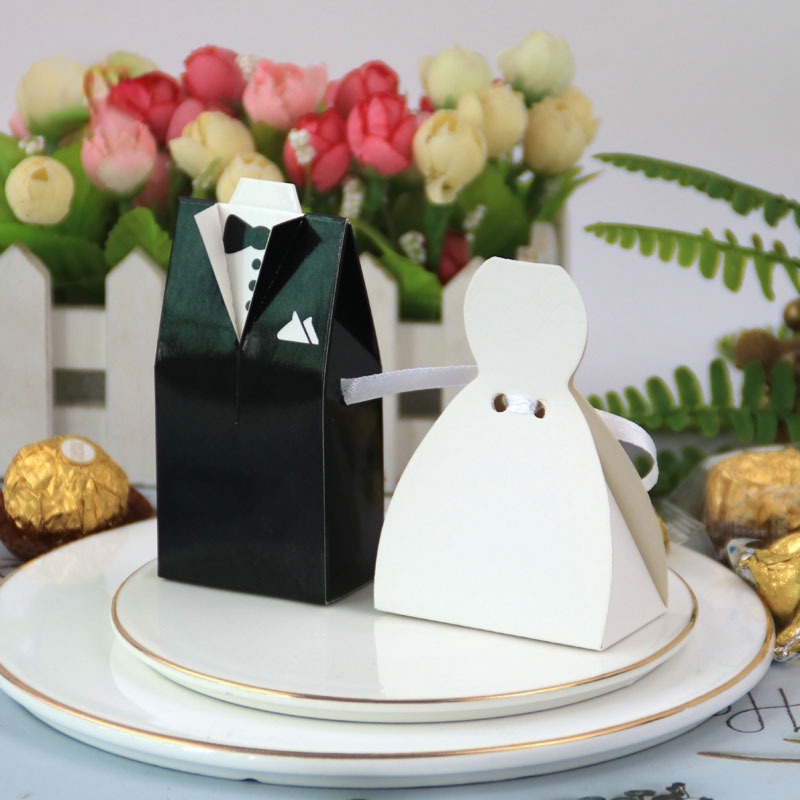 Set 100 Hộp Đựng Kẹo Hình Cô Dâu Chú Rể Phong Cách Phương Tây Kiểu Mới