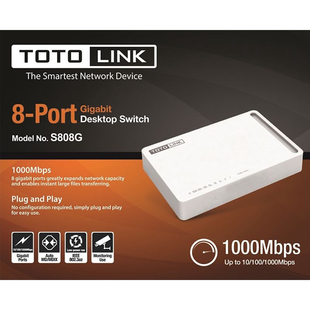 Cổng Chia Mạng Switch 8 Port Gigabit Totolink 10/100/1000Mbps S808G