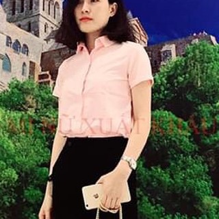 Ao sơ mi nữ tay ngắn chất mát hàng xuất dư màu hồng
