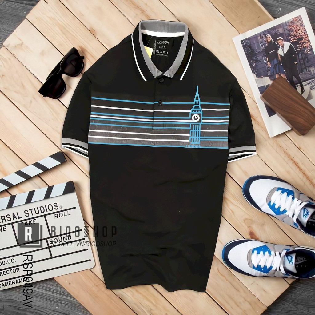 Áo polo nam form rộng tay ngắn cực đẹp họa tiết hình tháp RSP049AV - áo có cổ nam Riooshop | BigBuy360 - bigbuy360.vn