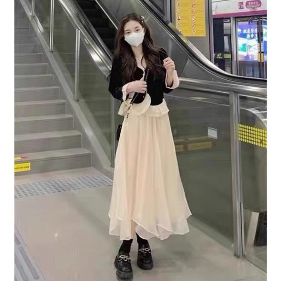 [ 𝐅𝐑𝐄𝐄 𝐒𝐇𝐈𝐏 ]   SÉT ÁO NHUNG VIỀN BÈO CHÂN VÁY TƠ XƯỚC