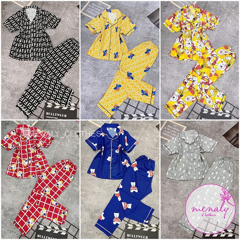 Bộ ngủ chất kate thái mềm mịn, mẫu đồ bộ mặc nhà quần dài áo cộc tay, dáng từ 40-60kg-KCD01