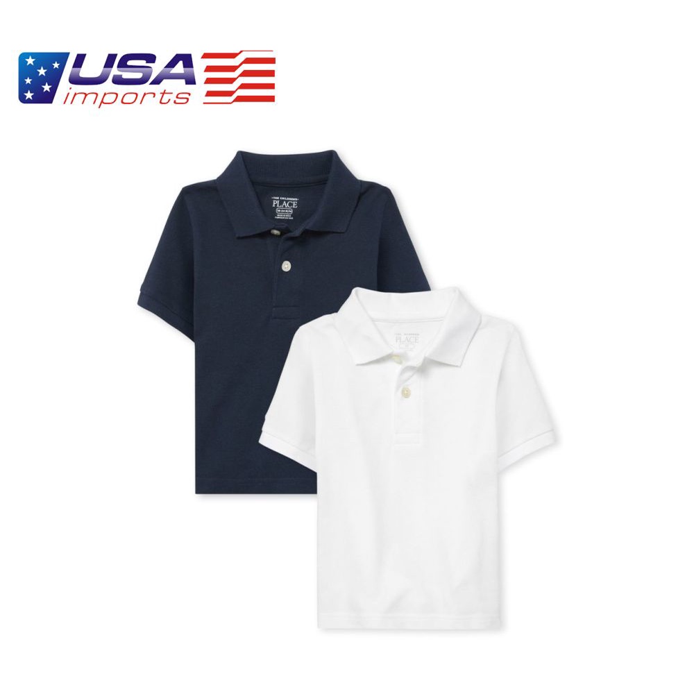 Set 2 áo polo tay ngắn trắng xanh navy Children's Place Auth Từ Mỹ (3030455_333Y)