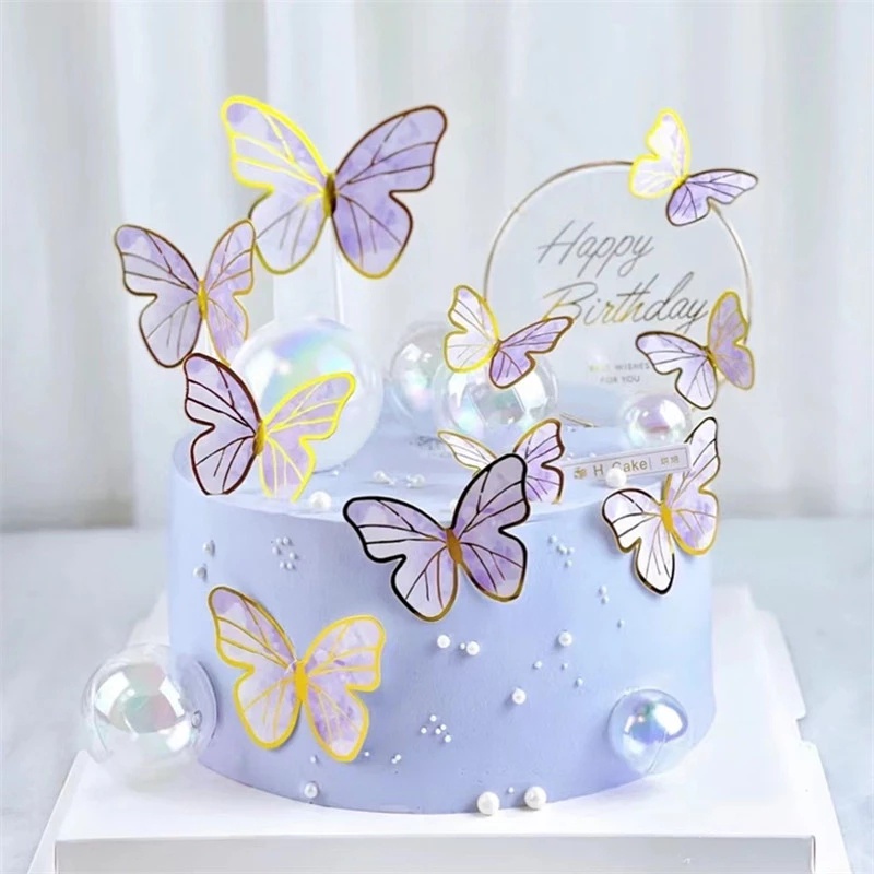 Set 10 Bươm Bướm Màu Vàng Hồng Trang Trí Bánh Kem