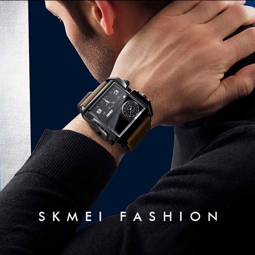 Đồng hồ nam chính hãng cao cấp SKMEI dây da xịn, mặt chữ nhật sang trọng, số giờ điện tử và truyền thống đôc đáo SKCN01 | BigBuy360 - bigbuy360.vn