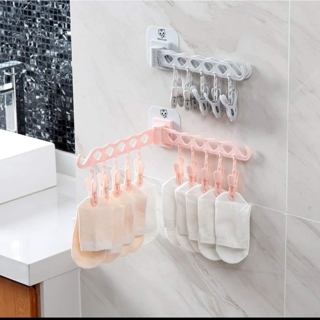 Móc Chùm Phơi Quần Áo Trẻ Em Kẹp Tất Vớ Treo Ban Công Lan Can